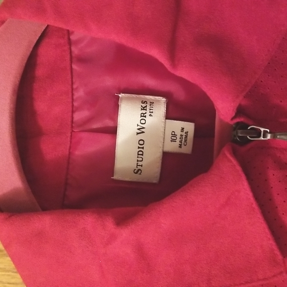 NWT Studio Works Petite 10P Faux Suede Zip Up Romanov Red Shirt Jacket Blazer - Picture 2 of 6